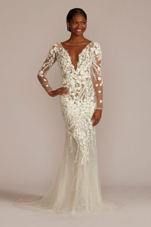 As Is Embroidered Illusion Bodysuit Wedding Dress David s Bridal