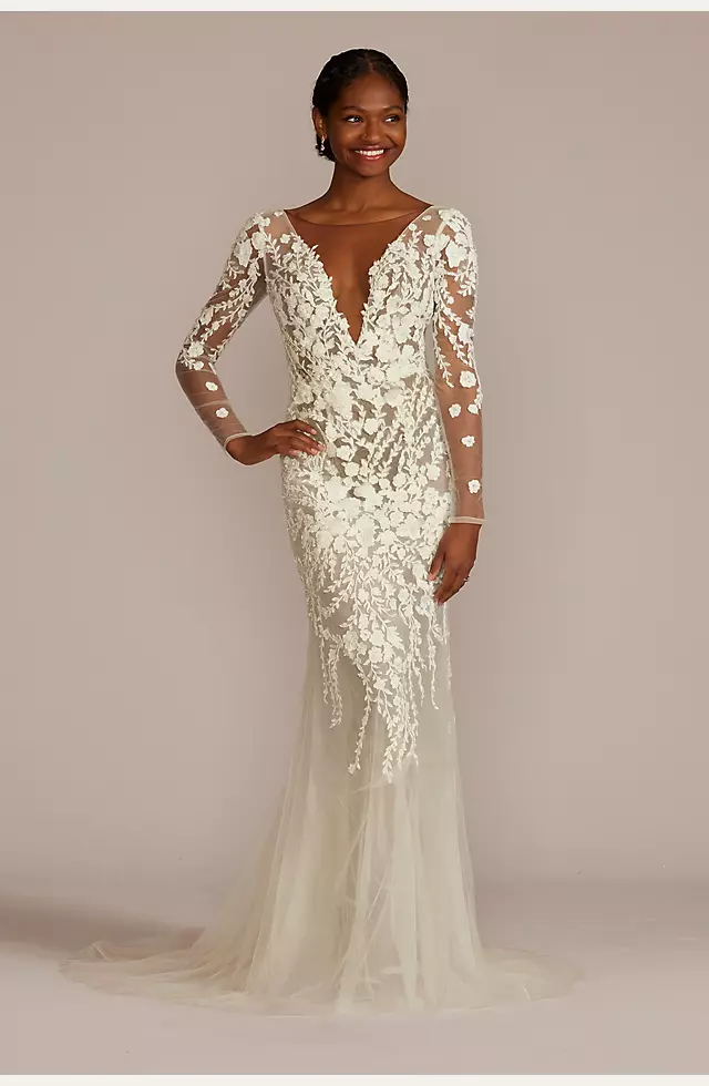 Embellished Illusion Lace Bodysuit Wedding Dress