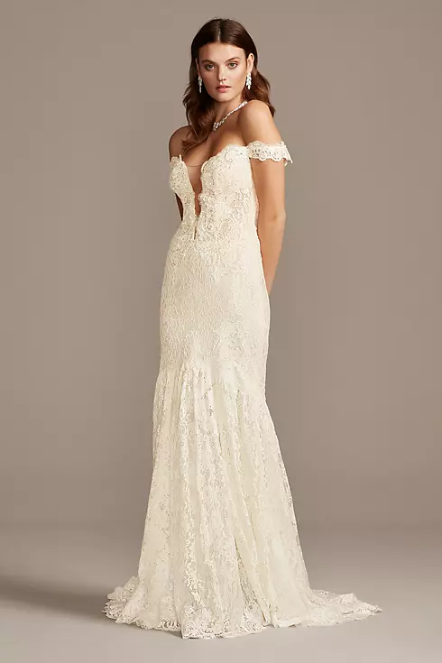 As Is Off Shoulder Plunging Lace Wedding Dress Image 1