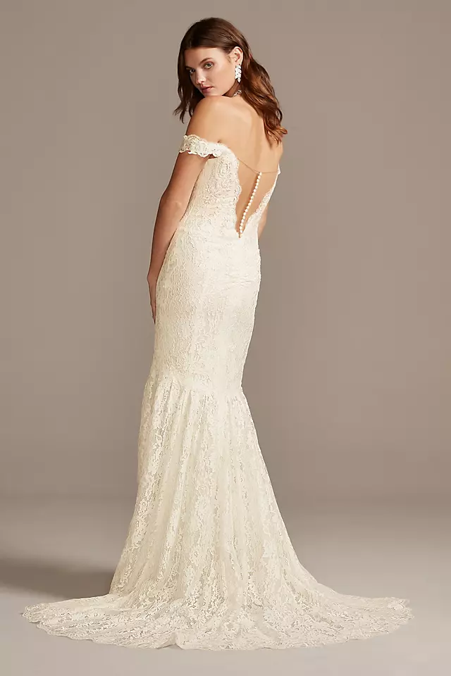 As Is Off Shoulder Plunging Lace Wedding Dress Image 2
