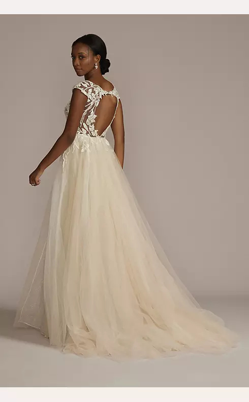 Illusion Cap Sleeve Lace Appliqued Wedding Dress