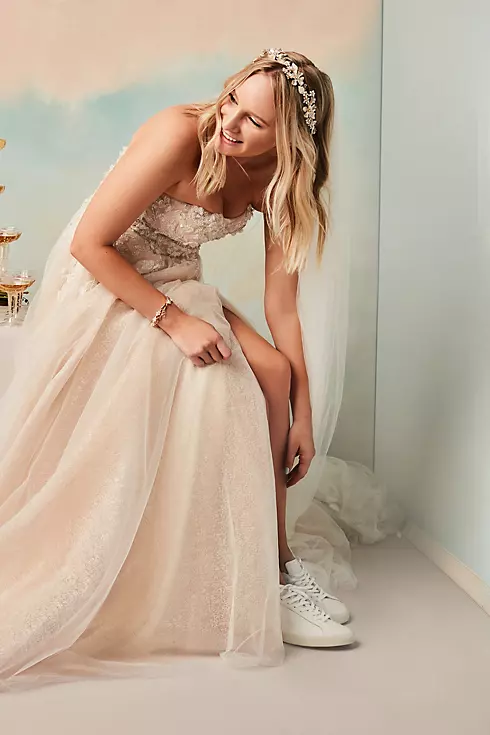 Floral Beaded Wedding Dress with Metallic Tulle Image 8