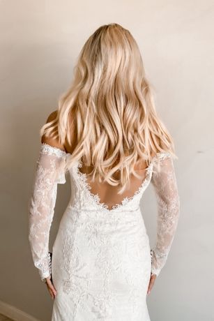 Long Sleeve Off Shoulder Sequin Lace Wedding Dress | David's Bridal