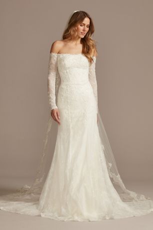 Long Sleeve Off Shoulder Sequin Lace Wedding Dress