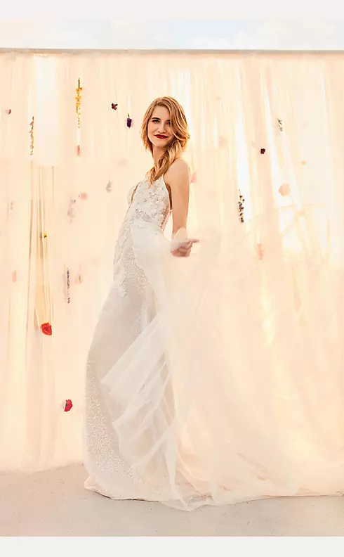 Sequin Applique Wedding Dress with Removable Train Image 6