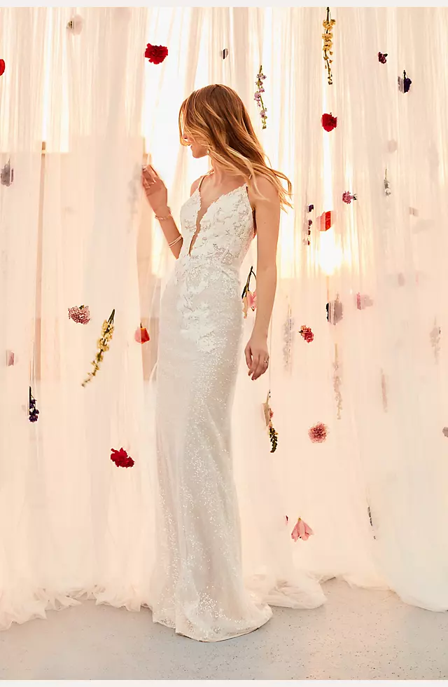 Sequin Applique Wedding Dress with Removable Train Image 7