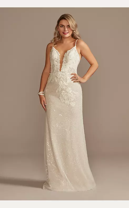 Sequin Applique Wedding Dress with Removable Train Image 2