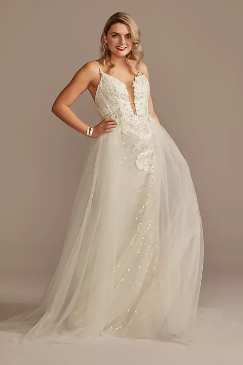 Sequin Applique Wedding Dress with Removable Train Image 1