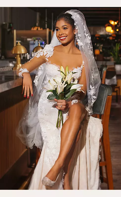 3D Floral Applique Wedding Dress with High Slit Image 4