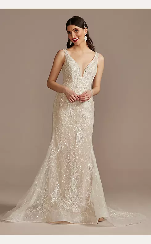 Horsehair Trim Beaded Lace Low Back Wedding Dress