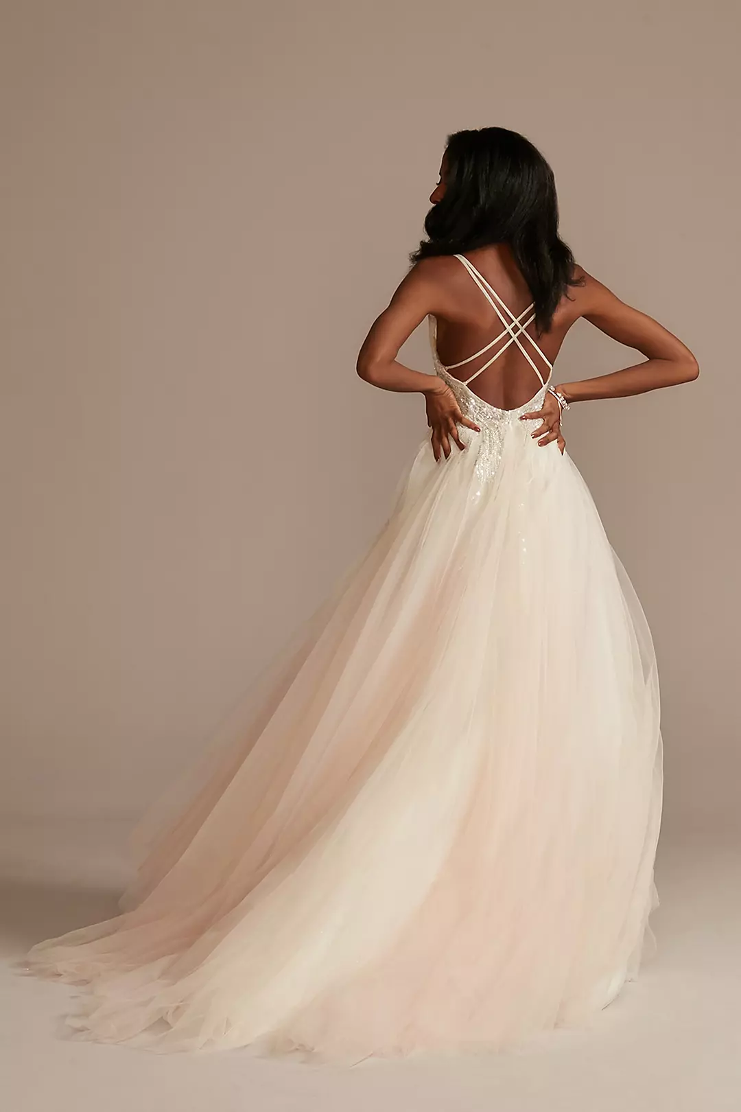 Beaded Applique Plunge Plus Size Wedding Dress Image 2