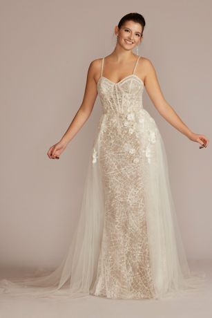 Sheath wedding dress outlet with overskirt