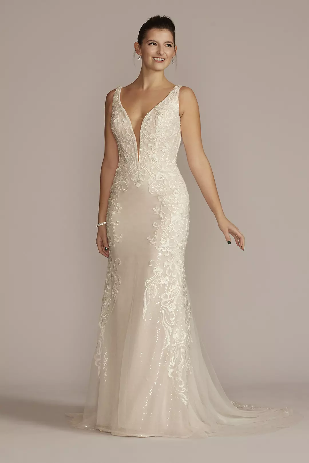 Allover Sequin Scrolling Lace Wedding Gown Image
