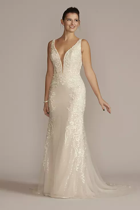 Allover Sequin Scrolling Lace Wedding Gown Image 1
