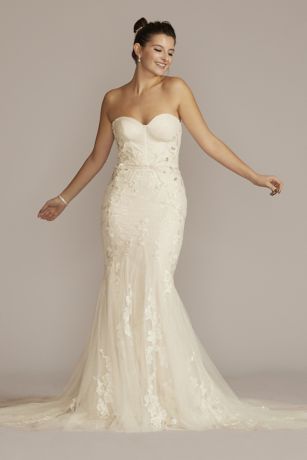 David's Bridal Corset Bodice Mermaid Lace Wedding Dress –  PreOwnedWeddingDresses