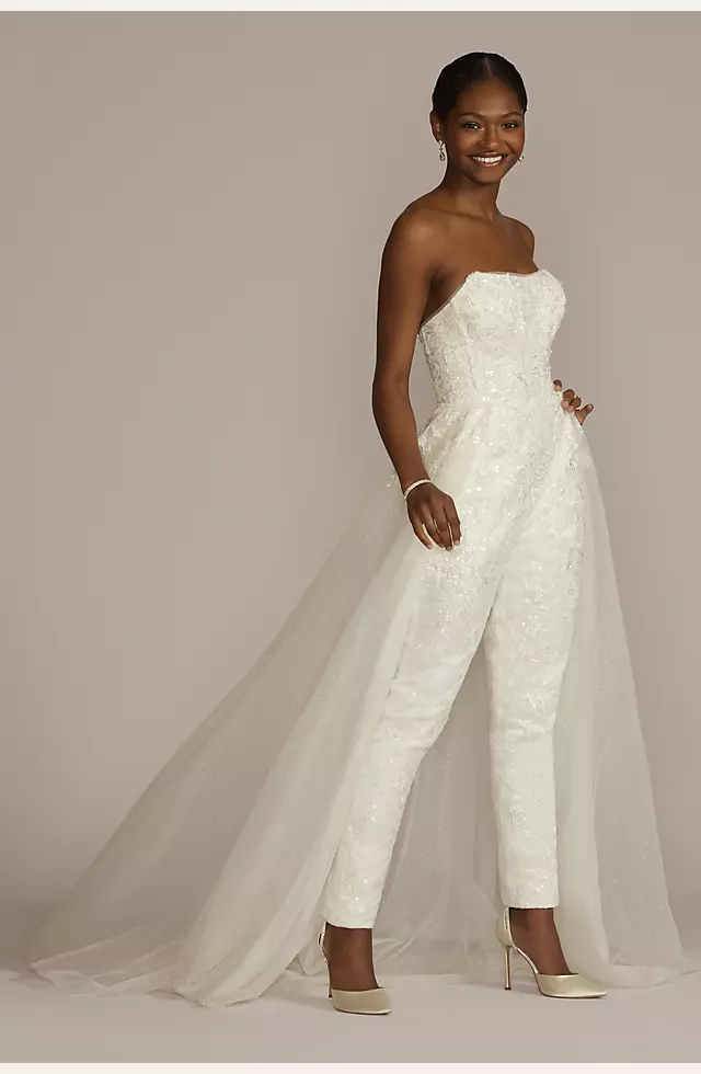 Embellished Bridal Jumpsuit with Overskirt