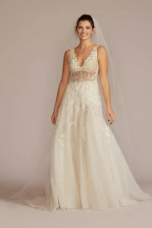 Drop Waist Beaded Applique Wedding Gown Image 1
