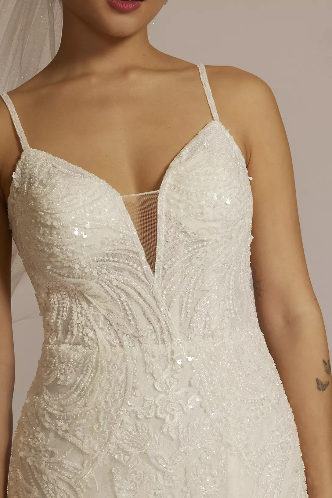 Glitter Tulle Lace Mermaid Wedding Dress Image 3