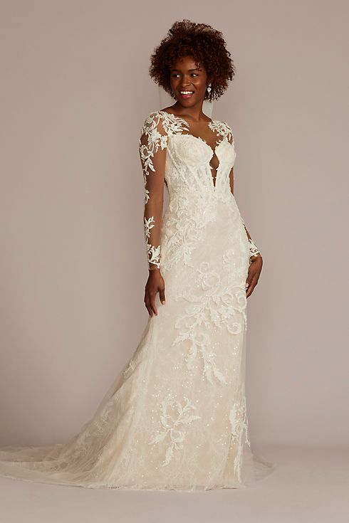 Sheer Corset Bodice Sheath Wedding Dress Image 1