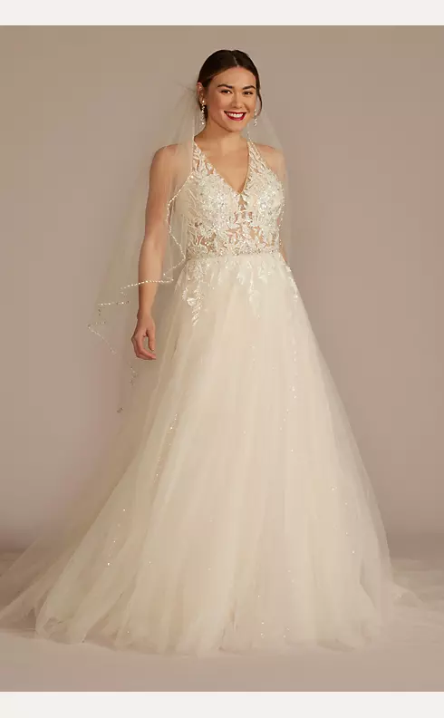 Illusion Halter Beaded Lace A-Line Wedding Dress Image 1