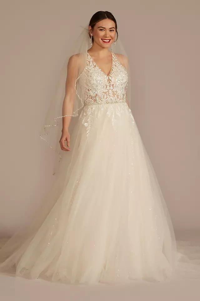 Illusion Halter Beaded Lace A-Line Wedding Dress Image