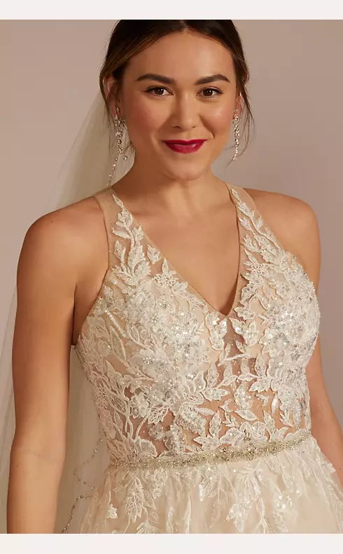 Illusion Halter Beaded Lace A-Line Wedding Dress Image 3