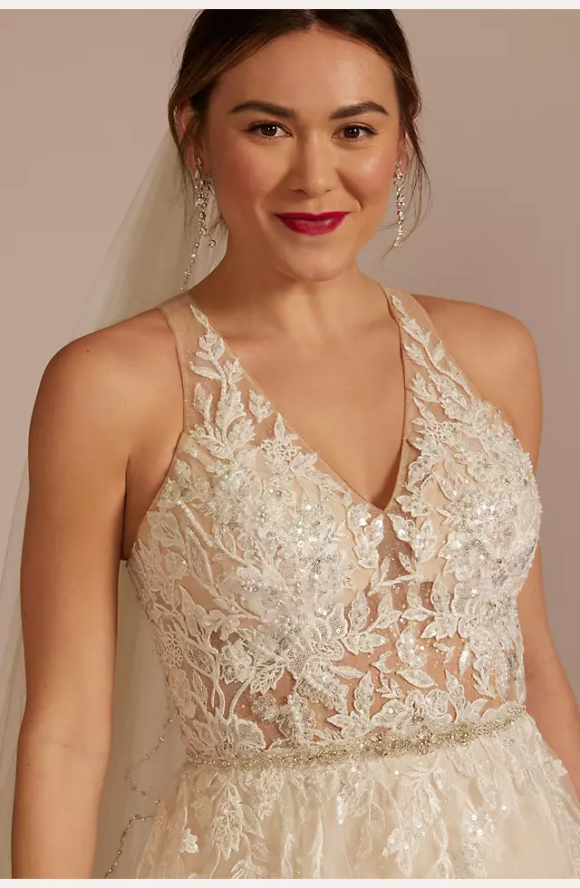 Illusion Halter Beaded Lace A-Line Wedding Dress Image 3