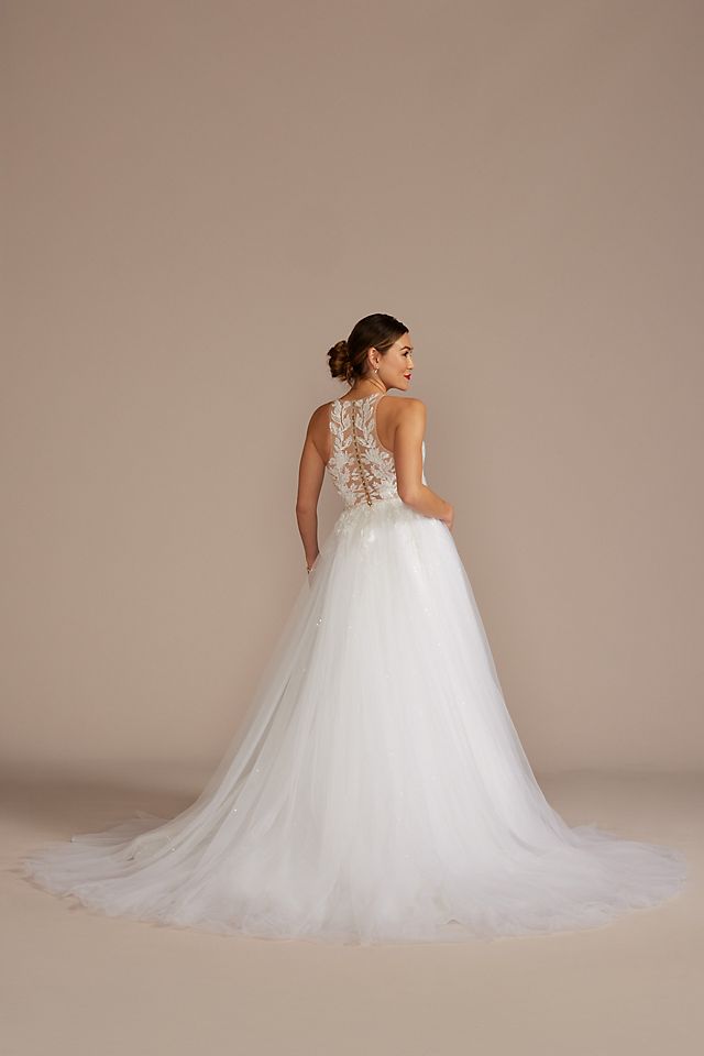 Illusion Halter Beaded Lace A-Line Wedding Dress Image 5
