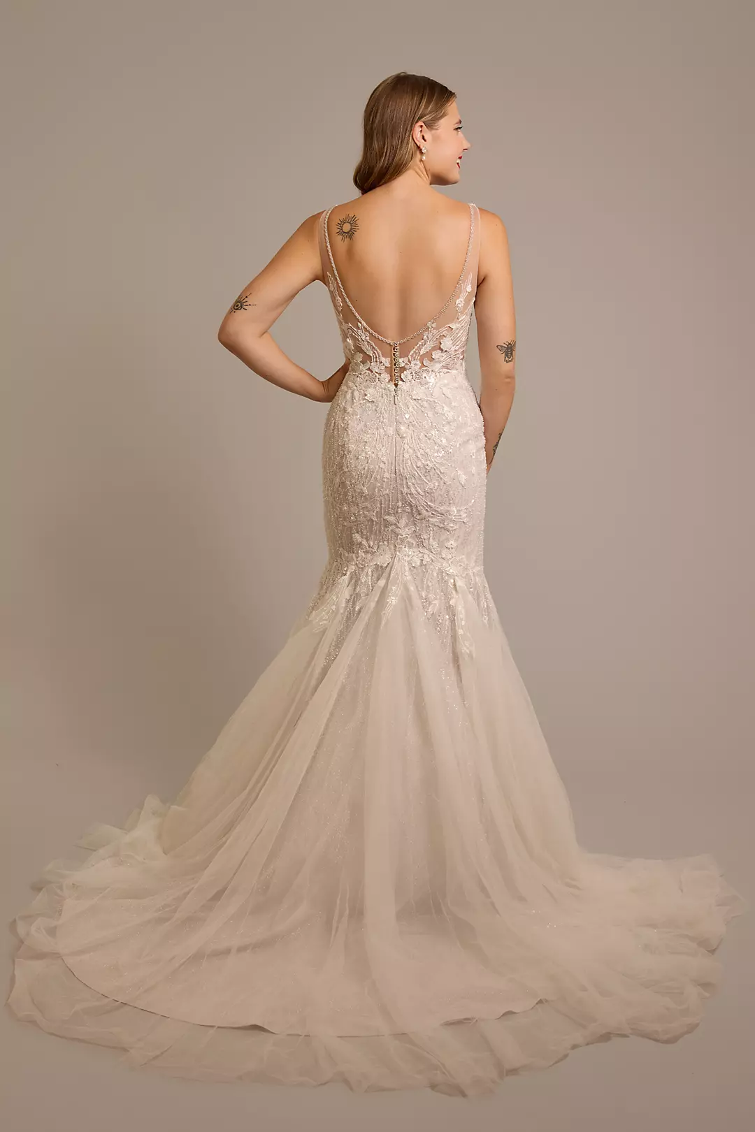 Beaded Lace Applique Tulle Mermaid Wedding Dress Image 2