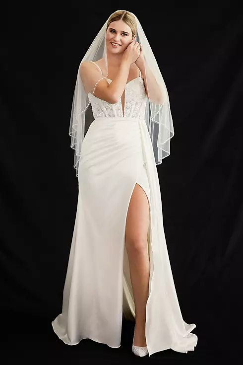 Beaded Corset Bodice Sheath Draped Wedding Dress Image 5