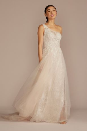 One-Shoulder Beaded Wedding Dress with Overskirt Image