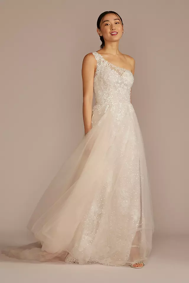 One-Shoulder Beaded Wedding Dress with Overskirt Image