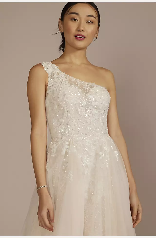 One-Shoulder Beaded Wedding Dress with Overskirt Image 5
