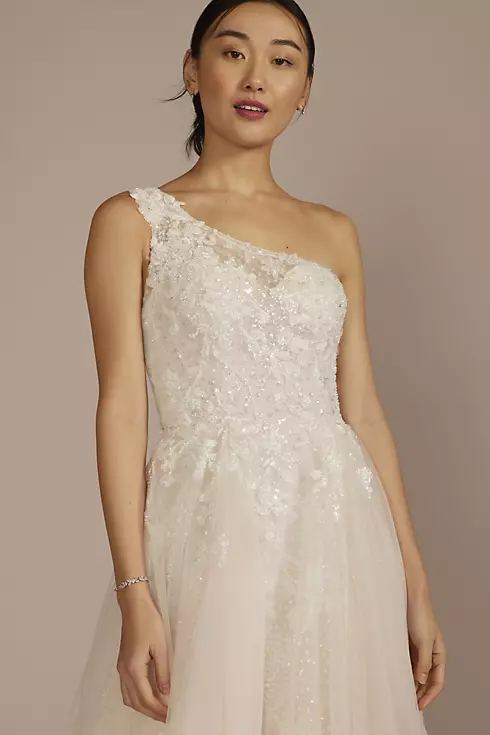 One-Shoulder Beaded Wedding Dress with Overskirt Image 5