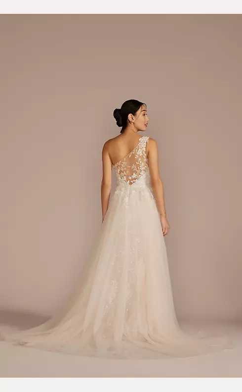 One-Shoulder Beaded Wedding Dress with Overskirt Image 2