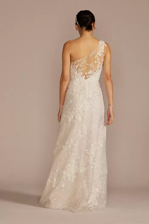 One-Shoulder Beaded Wedding Dress with Overskirt Image 4