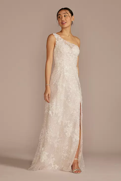 One-Shoulder Beaded Wedding Dress with Overskirt Image 3