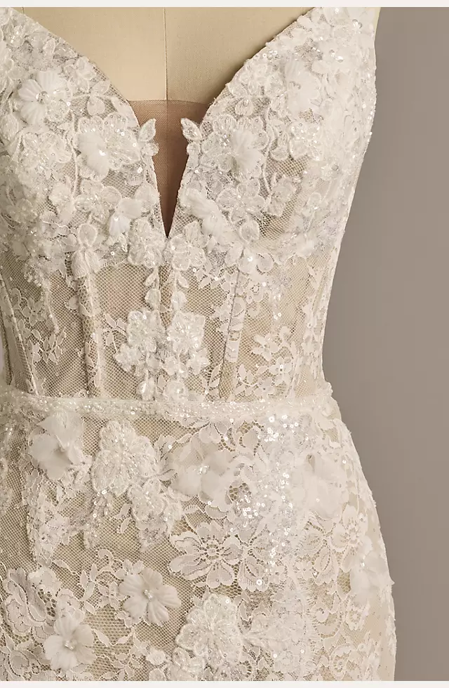Corset Bodice Beaded Lace Sheath Wedding Dress Image