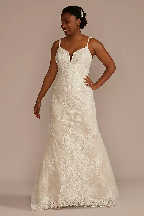 Strappy Allover Beaded Lace Mermaid Wedding Dress Image 1
