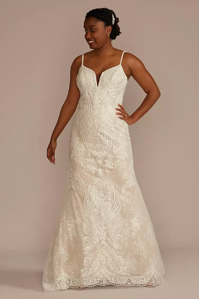 Strappy Allover Beaded Lace Mermaid Wedding Dress Image