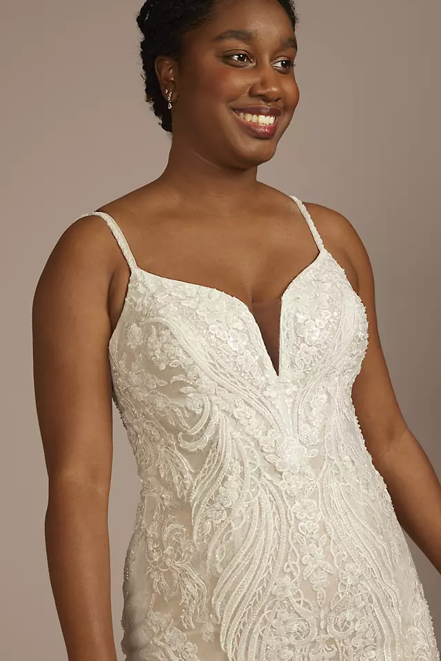 Strappy Allover Beaded Lace Mermaid Wedding Dress Image 3