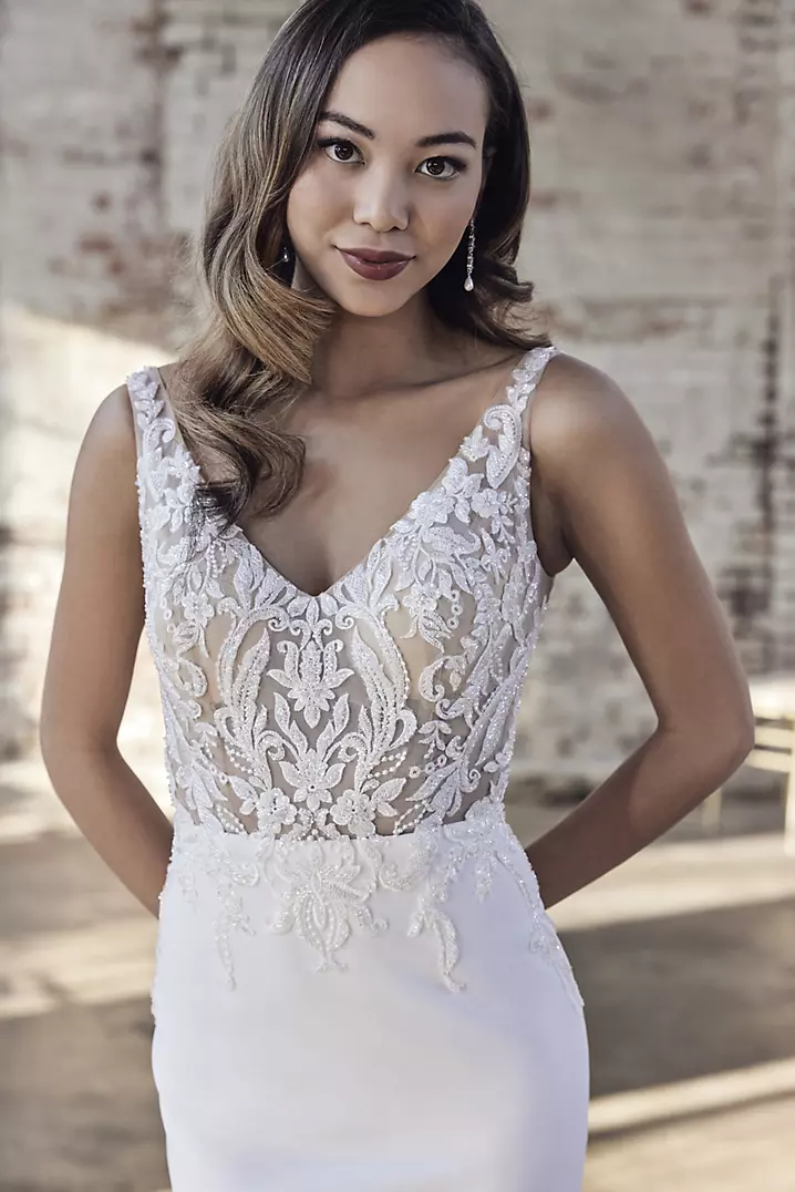 As Is Lace Bodice Crepe Tank Wedding Dress | David's Bridal As Is Lace Bodice Crepe Tank Wedding Dress | David's Bridal