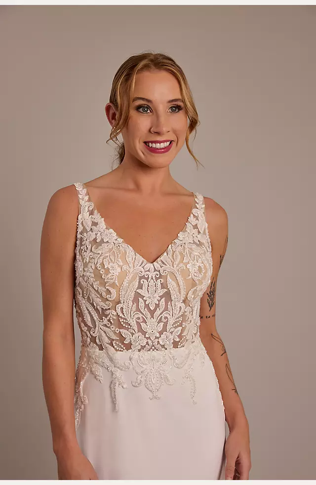 Illusion Plunging V-neckline Lace Straps Bridal Gown - Xdressy