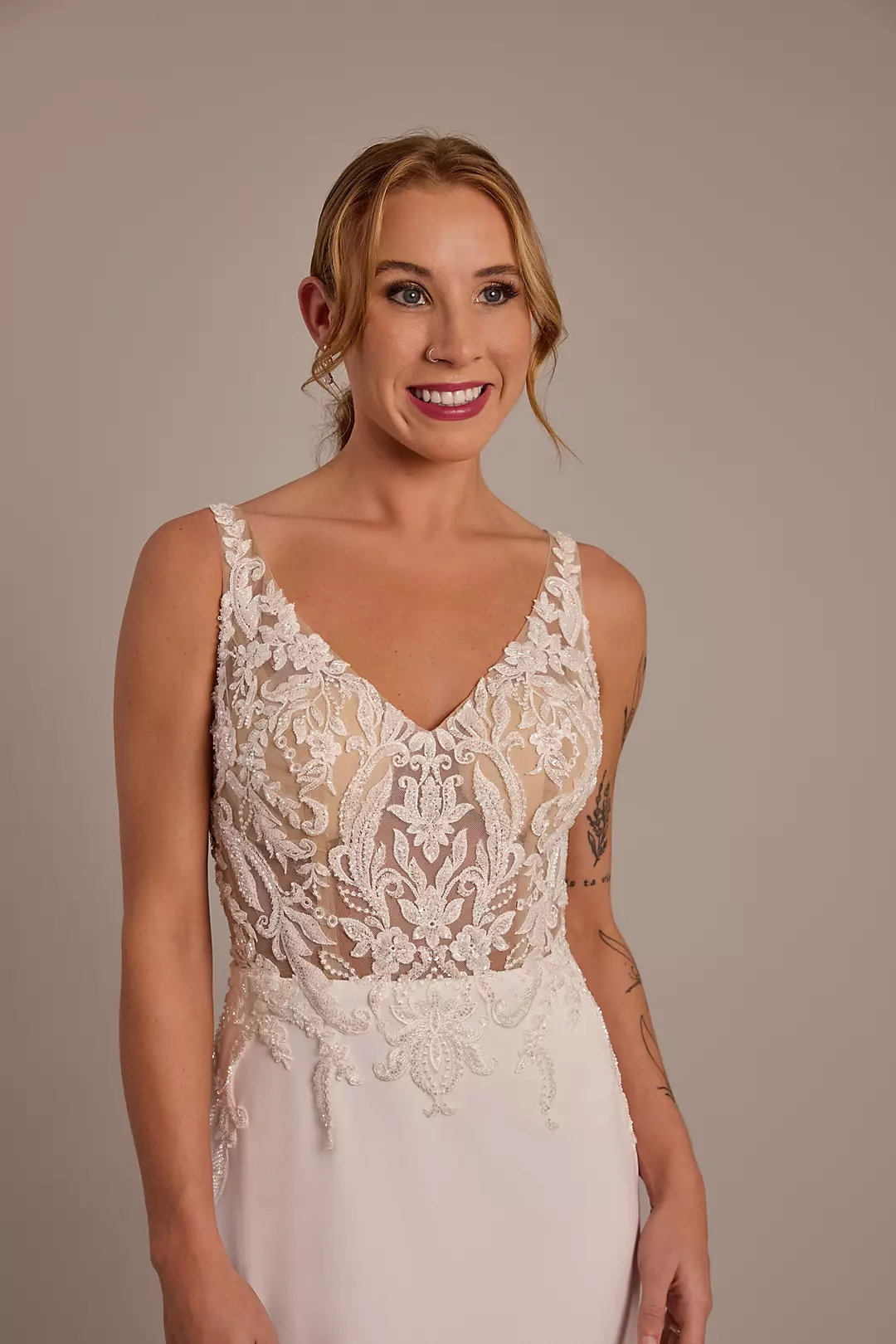 As Is Lace Bodice Crepe Tank Wedding Dress | David's Bridal As Is Lace Bodice Crepe Tank Wedding Dress | David's Bridal
