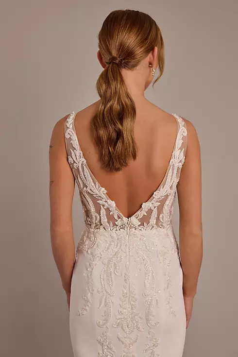 Illusion Lace Bodice Crepe Tank Wedding Dress Image 6