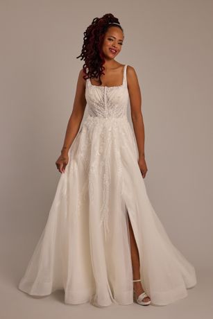 Applique Illusion Chiffon Plus Size Wedding Dress