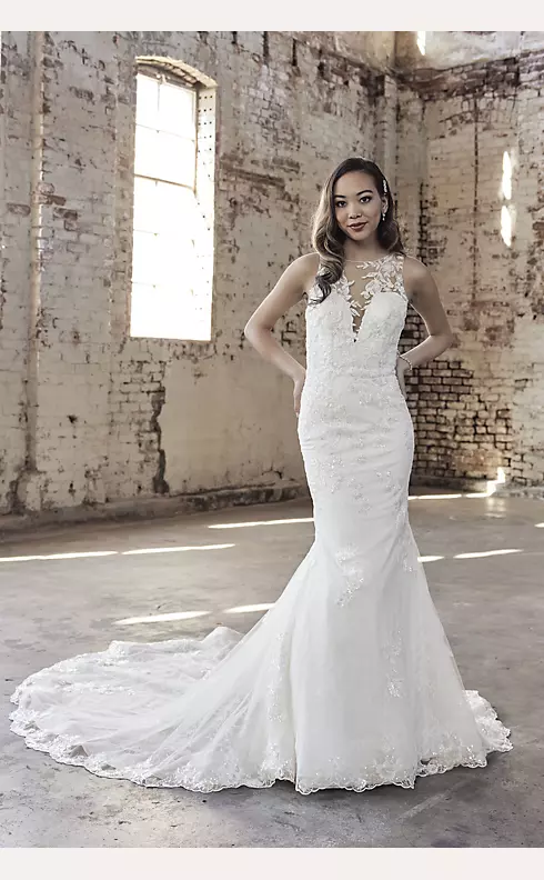 Lace Illusion Tank Mermaid Wedding Dress Image 6