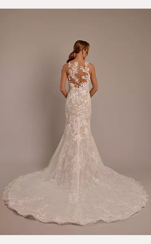 Illusion Lace Short Sleeve Mermaid Wedding Dress - Promfy