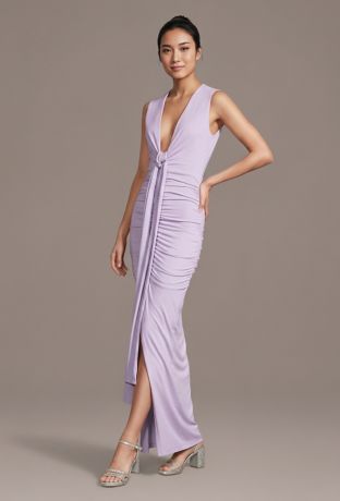 Picture of Jersey Plunge Neckline Gathered Sheath Dress