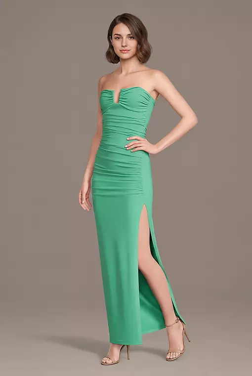 green dress pink flowers Scarf-Detail Strapless Gown in Spring Green - 6